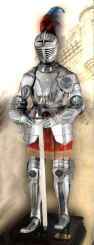 Etched Armor Knight With Wood Base And Medieval Sword