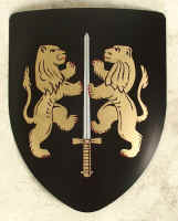 2 Gold rampant Lions on black shield
