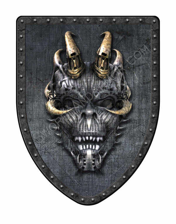 Industrial Gothic Demon Shield in steel gray