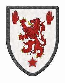 Rampant lion with 3 hands shield
