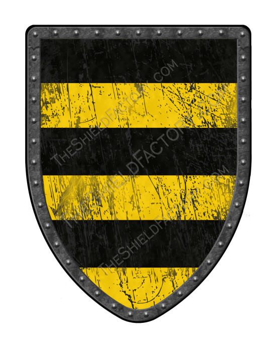 Barry of 6 gold and black medieval shield