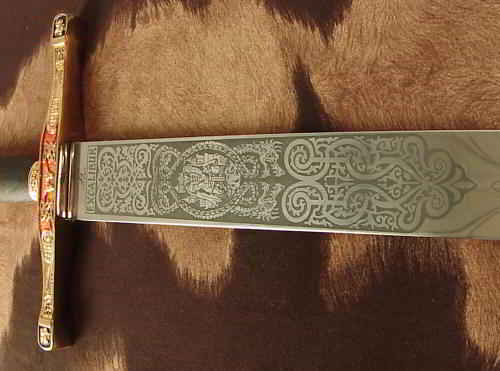 Excalibur stainless steel blade etching closeup