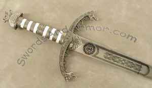 Medieval dragon sword hilt close up