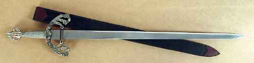 El Cid medieval tizona style sword with black leather sheath