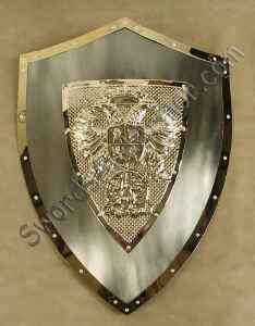 Carkos V medieval shield in polished finish with brass center
