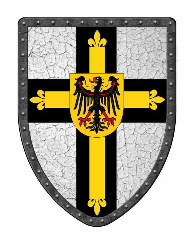 Teutonic Knights medieval shield in black, yellow and white on crackle field