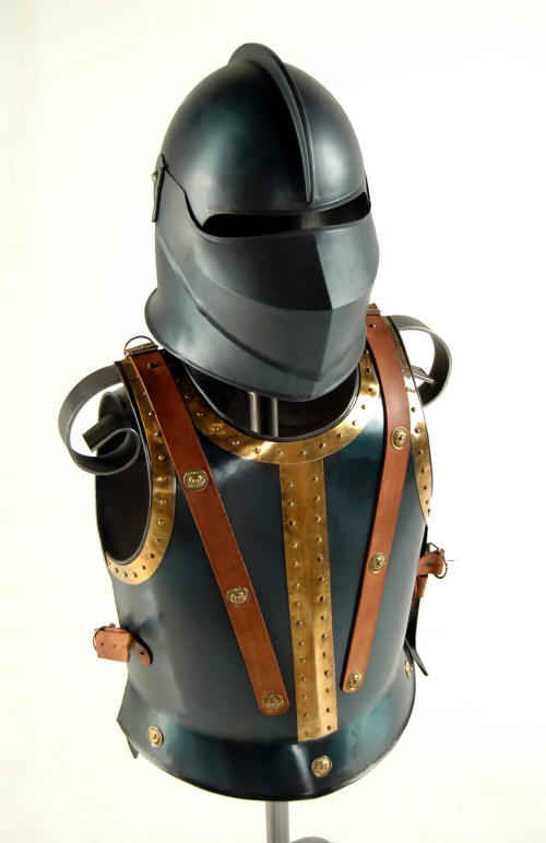 Medieval Knight Helmet With Visor, Blue Finish