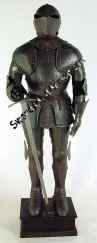Aged finish suit of armor with large sword and nice wooden stand
