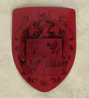 Red and black custom shield for client with elaborate crest