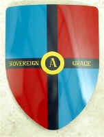 Sovereign Grace shield with blue and red