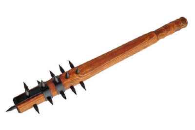 Spiked mace club with wooden handle and sharp metal spikes