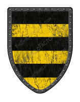 Barry of 6 medieval shield in black and gold