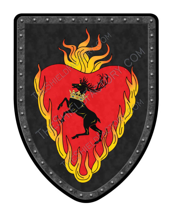 Flaming Heart and Stag medieval shield