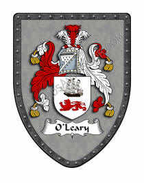 O'Leary Coat of Arms on Gray Steel background with riveted rim