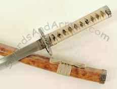 Wood Samurai Sword Closeup Of Hilt Area