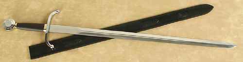 Irish Medieval sword with polished silver finish hilt and leather grip