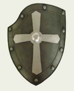 Medieval shield in metal with silver cross