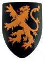 Medieval rampant lion shield in gold on black