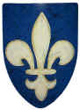 Fleur de lis shield with hanging chain