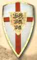 Richard Lion Heart medieval shield with red cross, white background and 3 rampant lions brass center crest