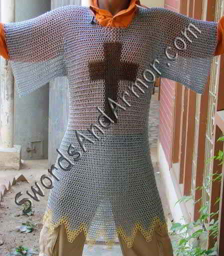 Chainmail Shirt, Templar Cross, Zinc, Black