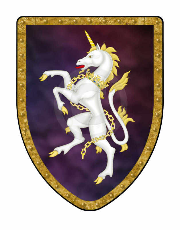 Unicorn on purple field medieval shield